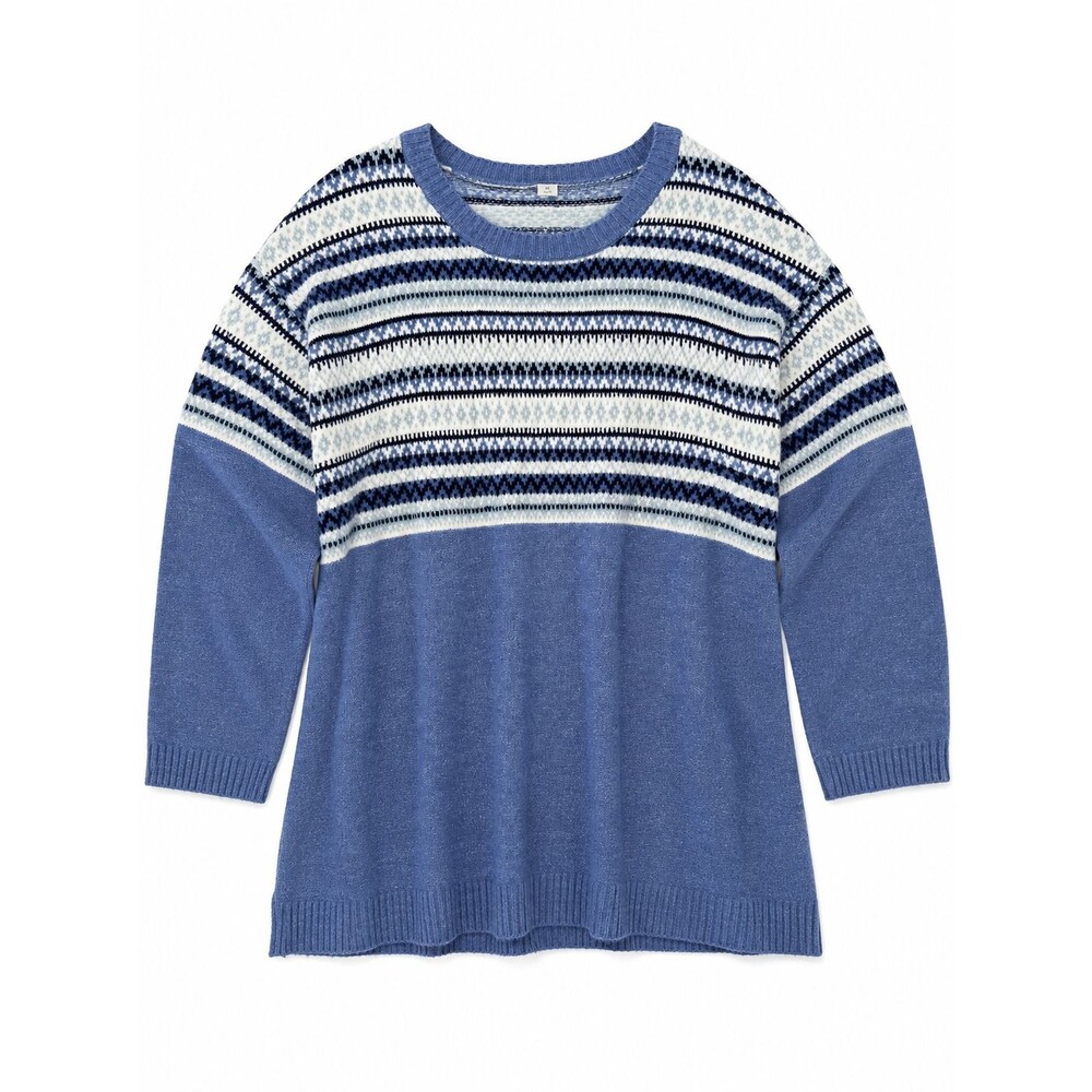 Catherines Fair Isle Sweater Size 1X Blue Crewneck SOFT! Preppy Classic Plus